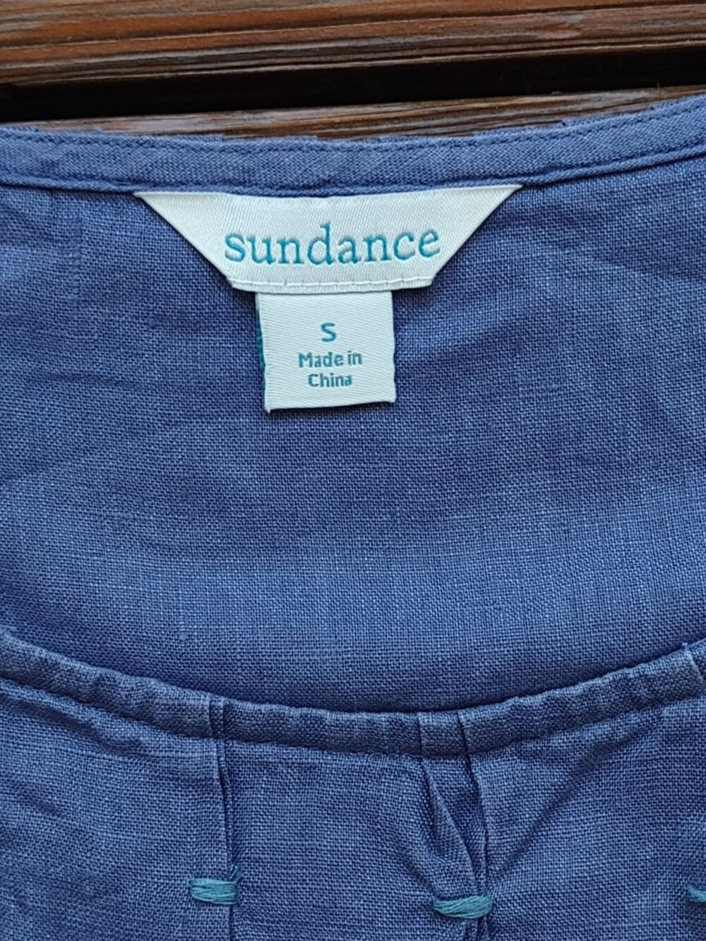 Sundance Viv 100% Linen Shift Dress Blue Sz Small Cap Sleeve Midi Boho - Picture 8 of 9